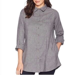 Prana Aster Women's Medium Gray Long Sleeve Button Up Tunic Length Shirt